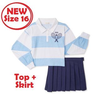 New Girl's Size 16 School uniform preppy rugby top and pleated skirt 2 piece New